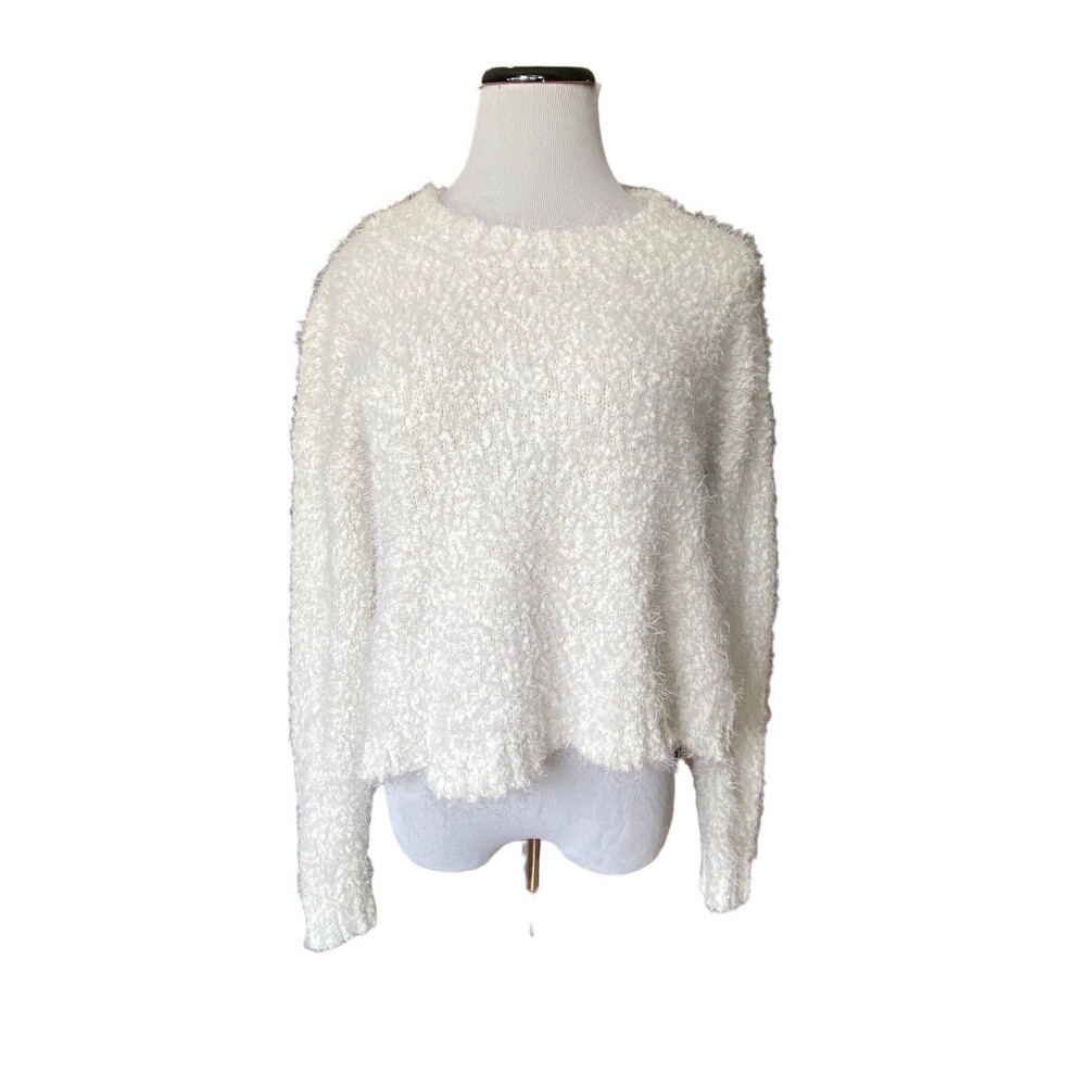 Show Me Your Mumu Knubby Knit Cropped Sweater Size S Ivory Varsity Fuzzy Cozy‎